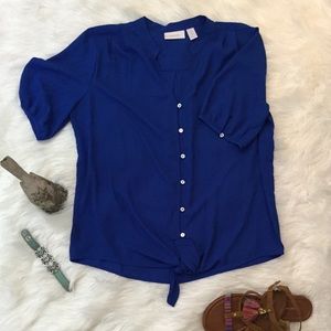 Chicos Royal Blue Tie Top Sz1